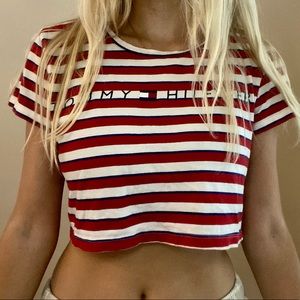 Tommy Hilfiger Red, White & Blue Striped Crop Top / Sleep Shirt